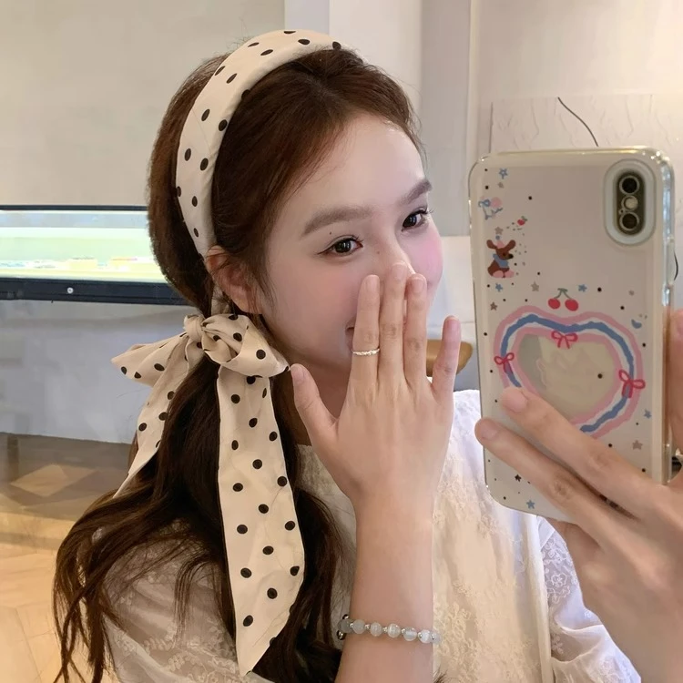温柔法式波点碎花飘带发箍高颅顶海绵发卡编发麻花辫头箍外出发饰