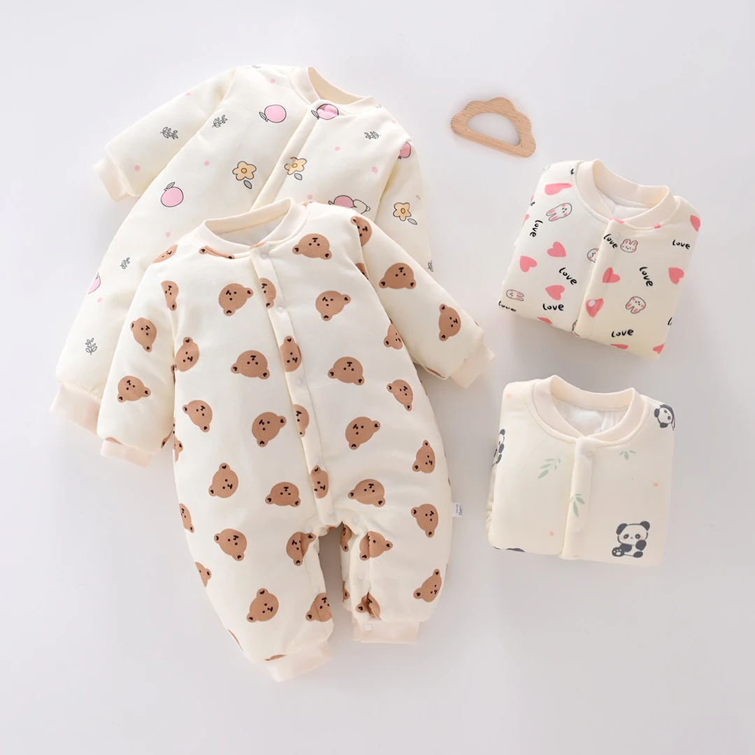 （易帛专享）新生婴儿秋冬200克加厚连体衣绒面纯棉A类宝宝外出衣服