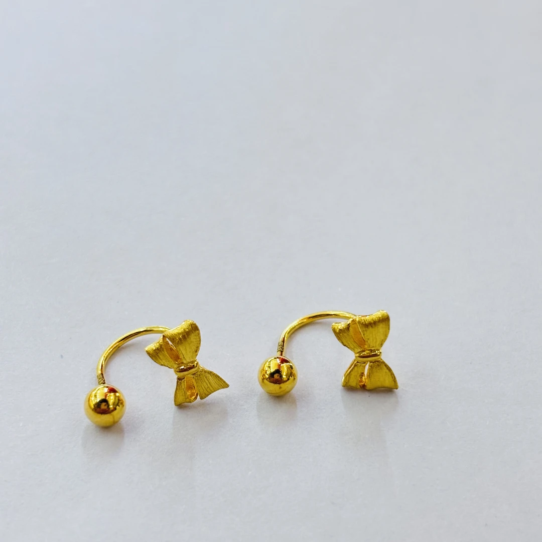 黄金足金999蝴蝶结U型两戴耳钉耳饰
