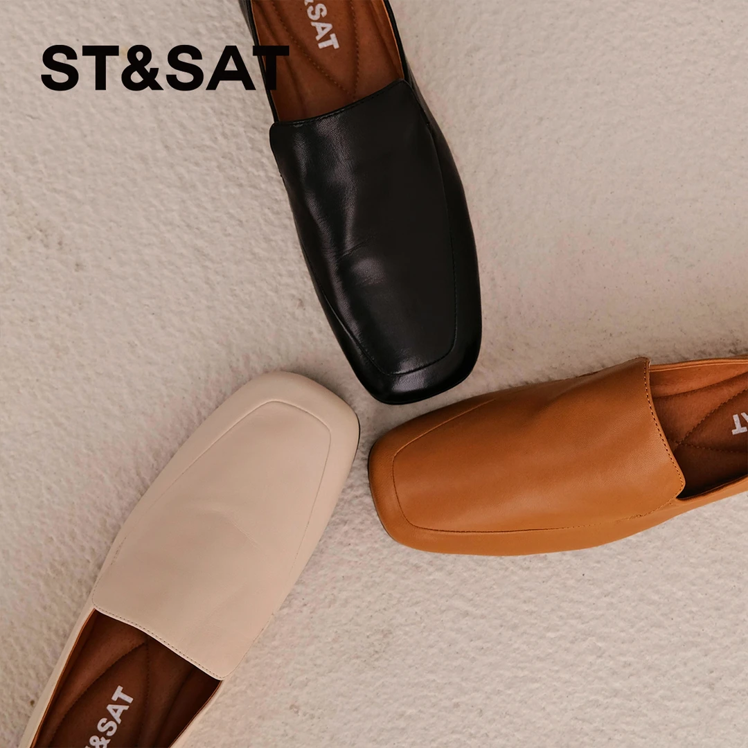 星期六2025春季新款英伦风羊皮浅口低跟软底单鞋SSD1111B0Q