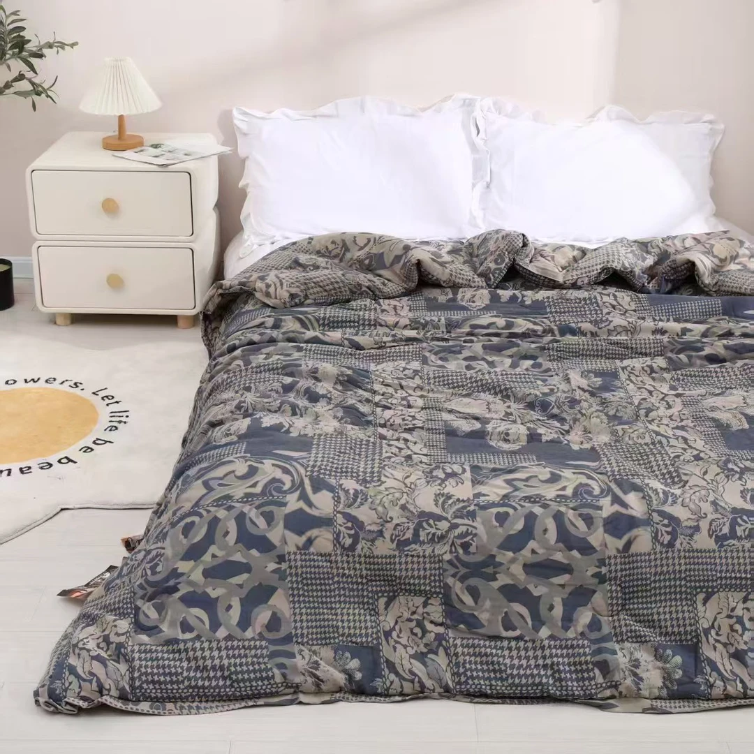 蓝色克希亚佩--200*230纯棉双层纱羊绒蛋白加厚被子