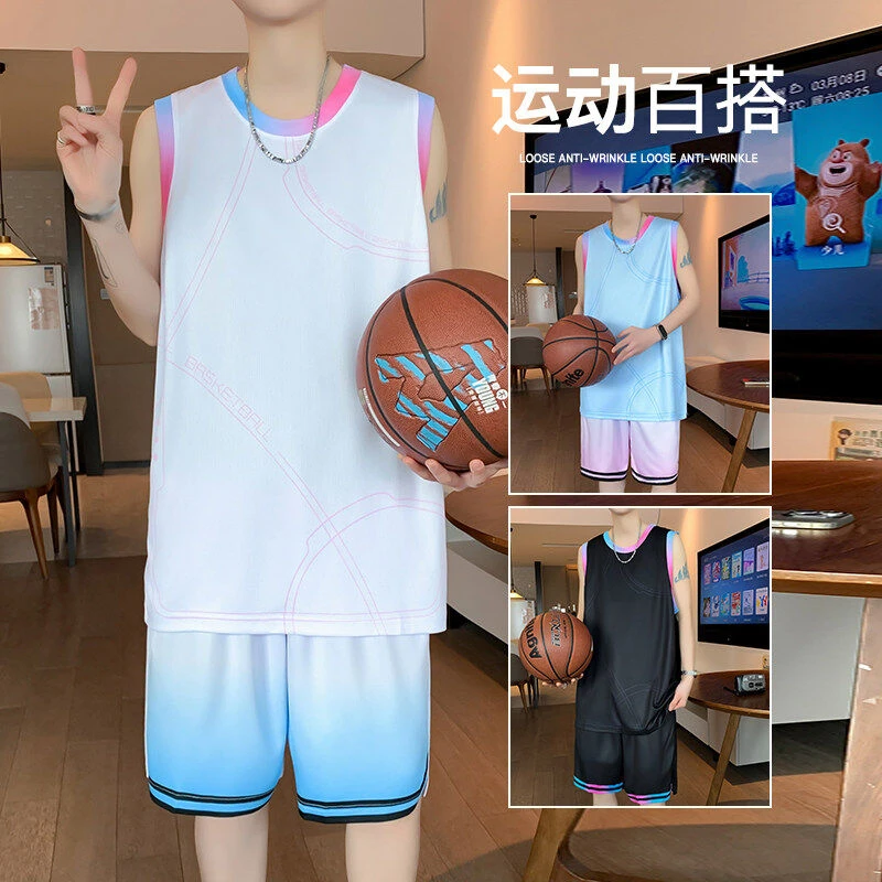 速干夏季无袖青少年休闲运动套装休闲学生透气男士ins运动服