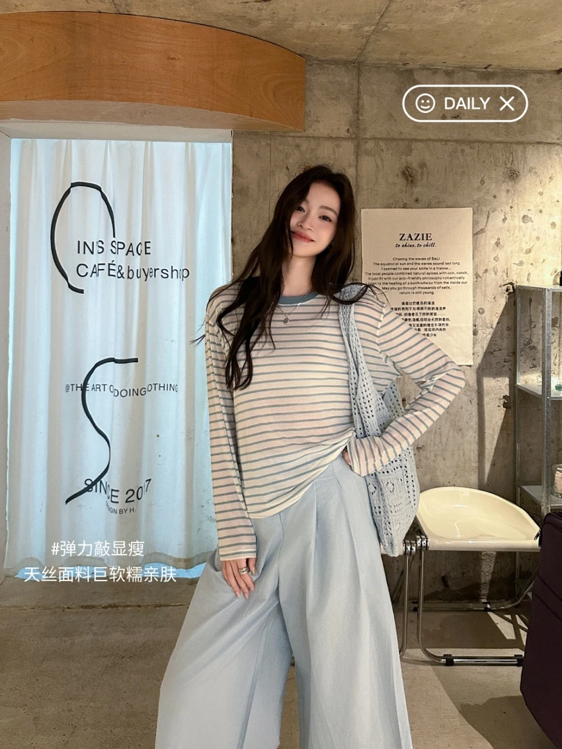 【条纹T恤】CHENGJIA夏季显瘦出行游玩必备减龄宽松外穿长袖上衣