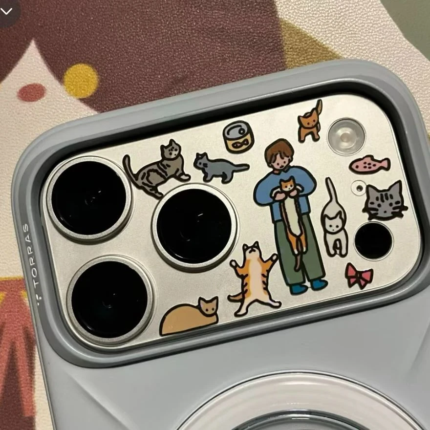 iphone17镜头韩系ins可爱卡通插画定制diybape美甲贴纸