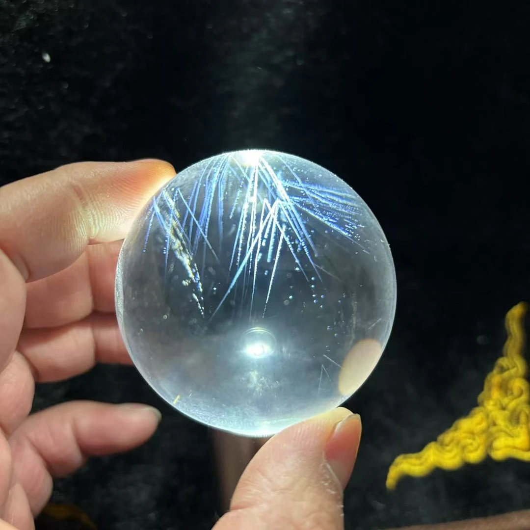 天然白水晶蓝针球 天使的羽毛 蓝针好看 晶体干净通透  直径5.4㎝