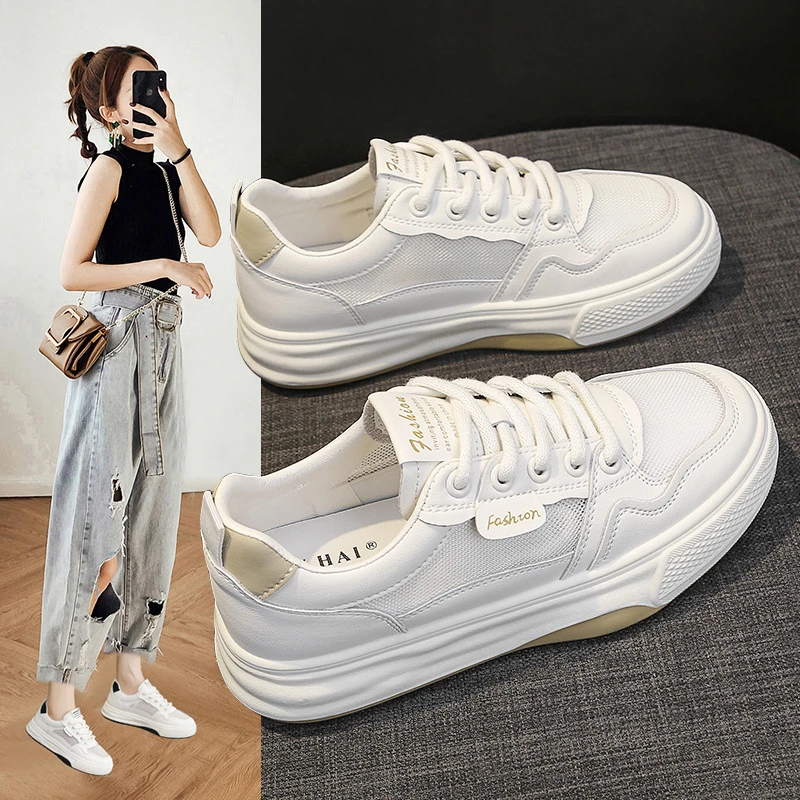 2025夏季小白鞋新款韩版ins女学生厚底增高网面透气休闲鞋