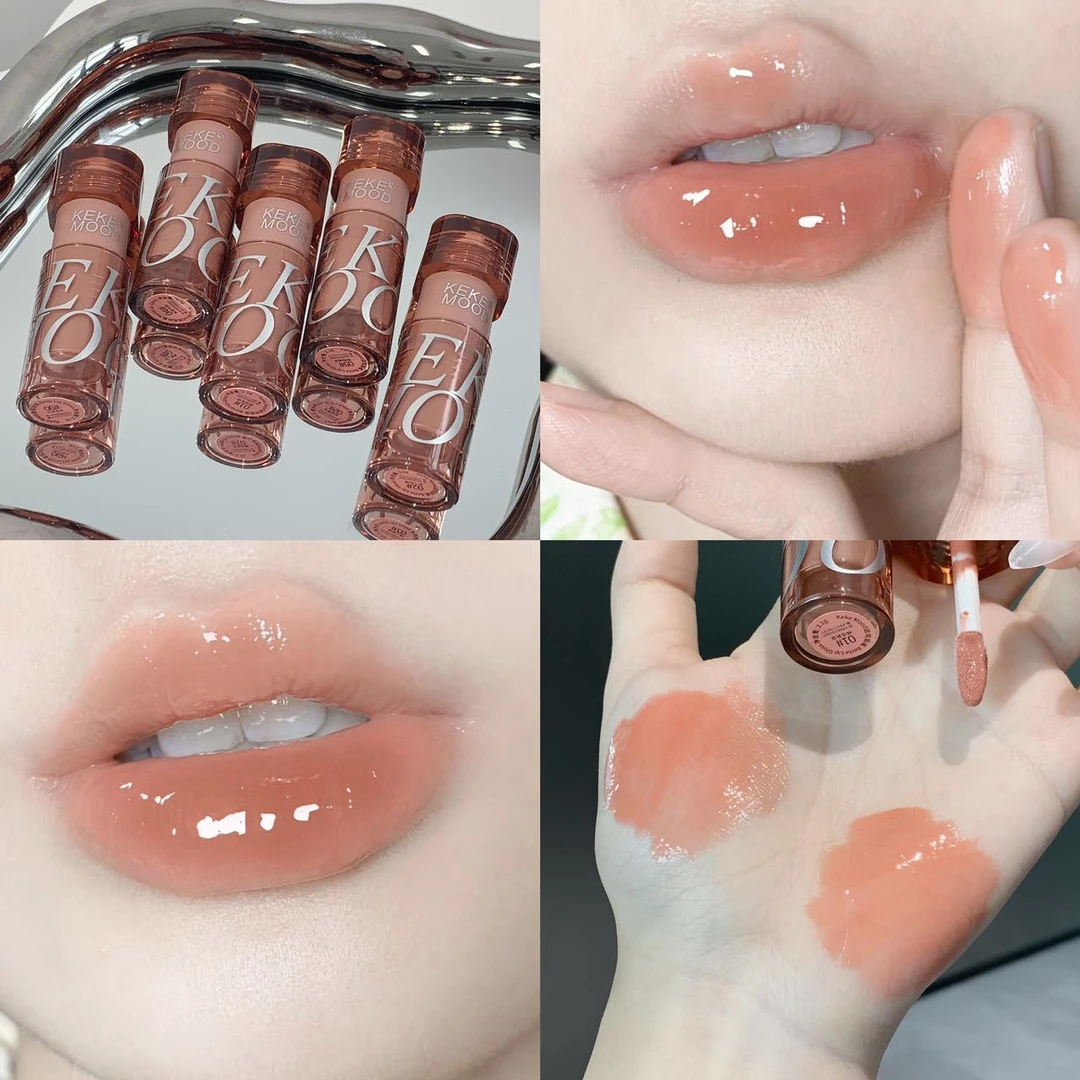 颜色嘟嘟的美女光显白!找到水了饱和釉口红低清冷伪素颜唇唇镜面