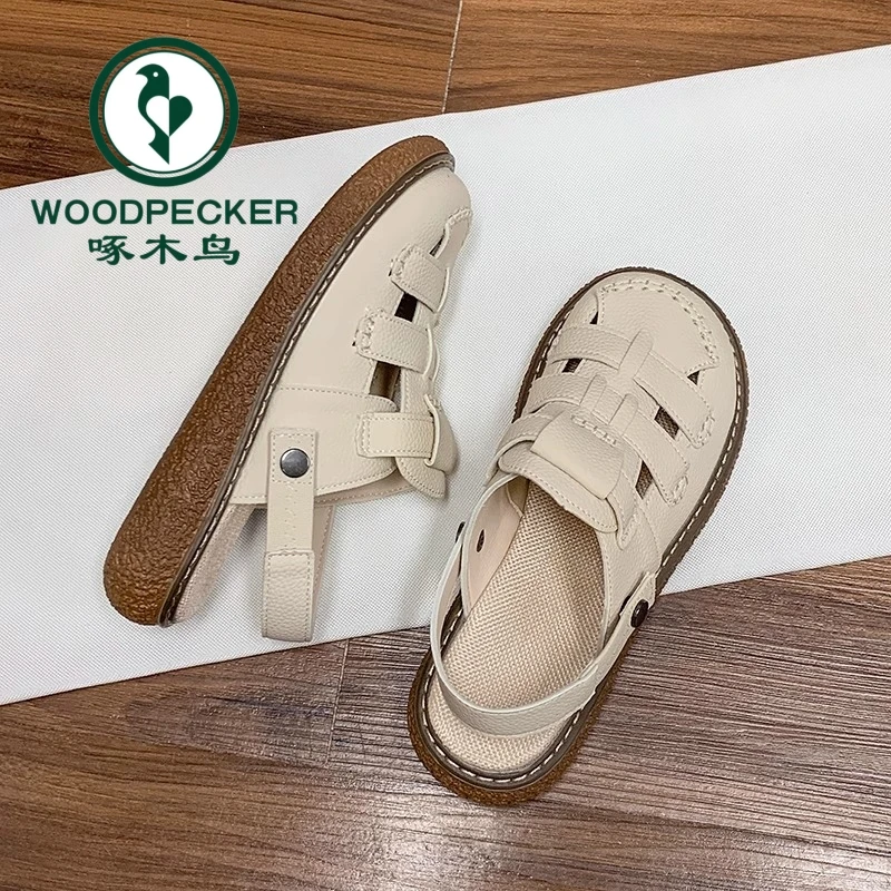 啄木鸟包头凉鞋女2025新款夏季外穿两穿厚底半拖鞋软底沙滩罗马鞋