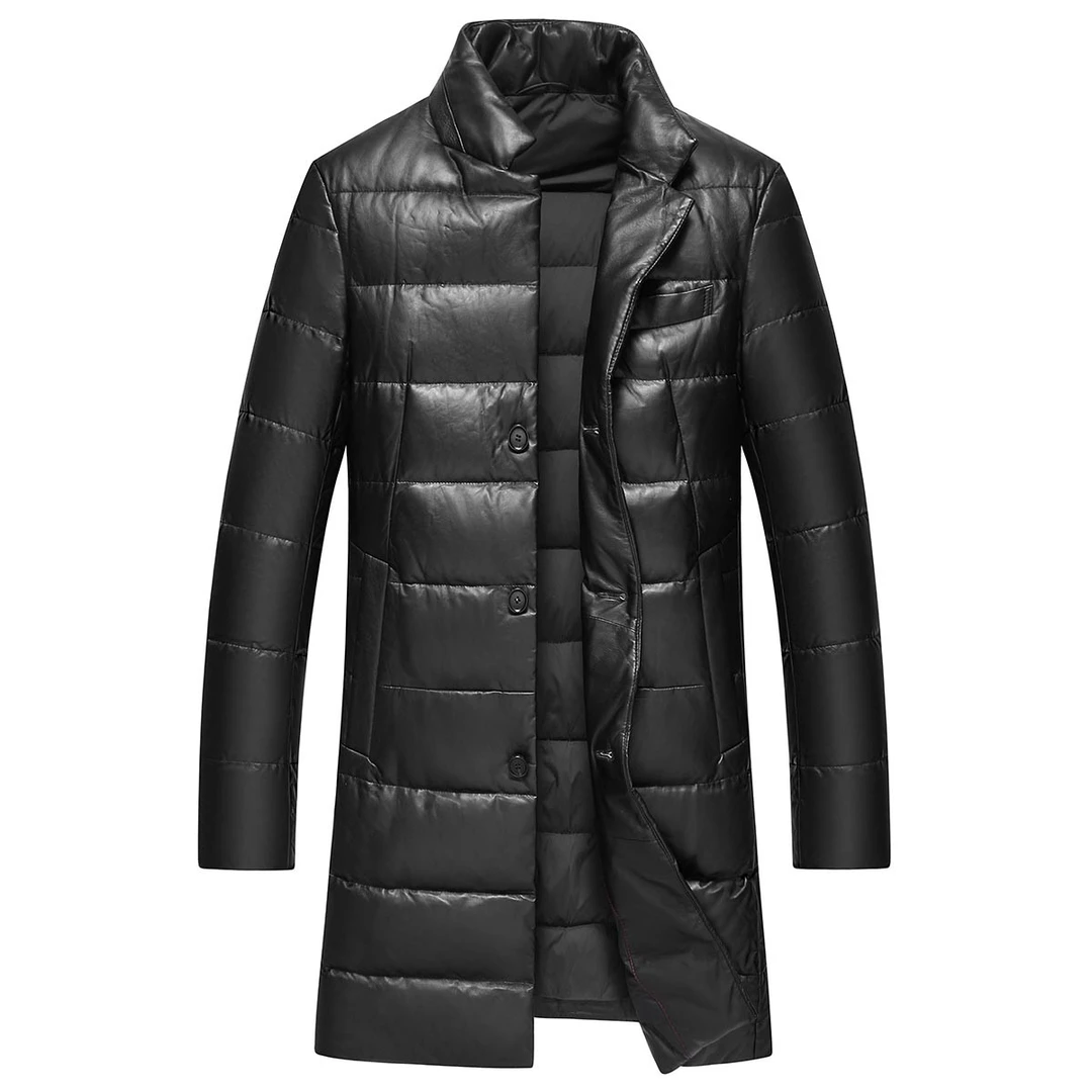 雪豹男士绵羊皮中长款真皮白鸭绒皮羽绒88983