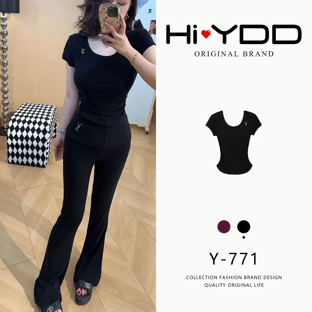 YDD•「Y-771」法式慵懒风捏褶收腰大领口凉感百搭上衣AZ-8030