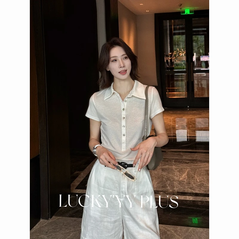 LUCKYYY 高品定制桑蚕丝轻透透气凉感小翻领T恤 B1860