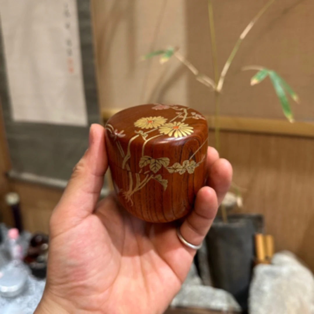 实木大漆金莳绘茶叶罐