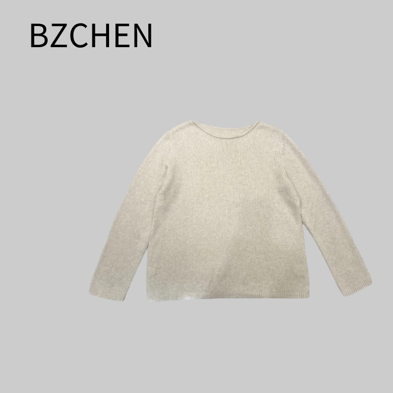 BZCHEN 美丽诺羊毛套头款领落肩袖常规毛针织衫衫女装长袖