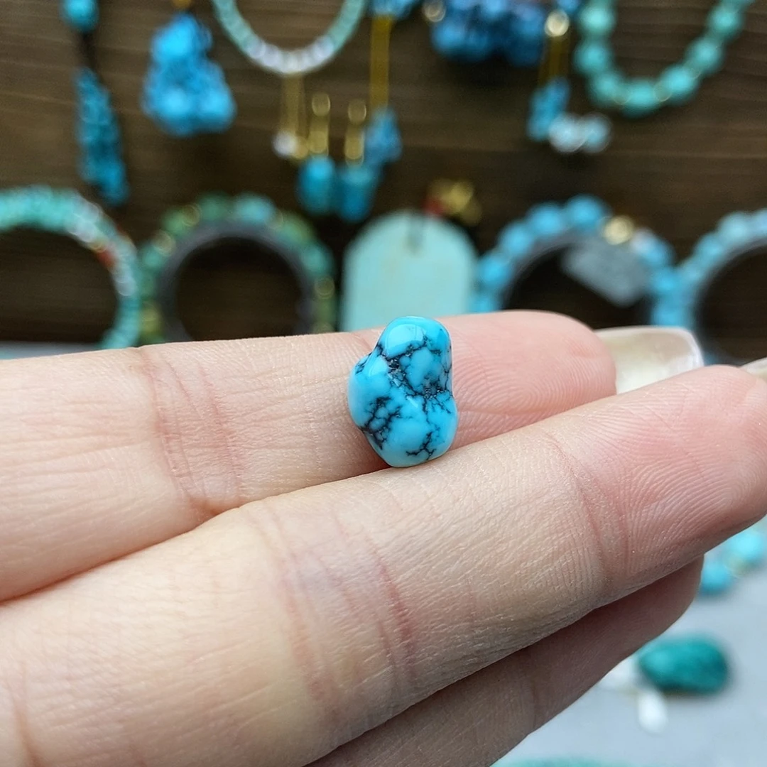 绿松石未镶嵌蓝水草纹随行豆
