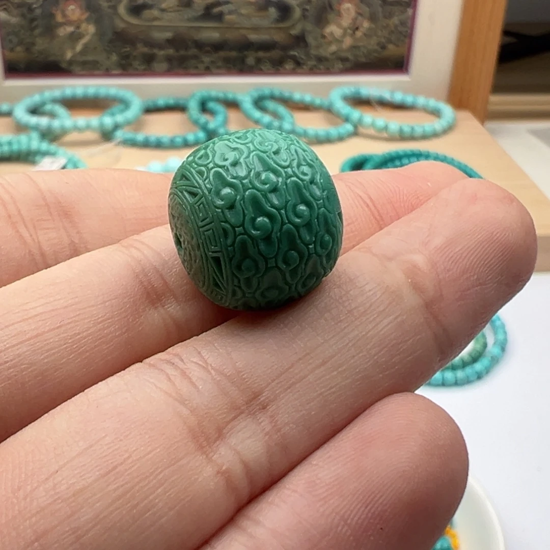 绿松石未镶嵌珠宝奇石卡16.4云纹老型