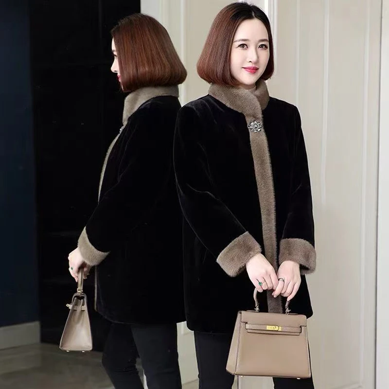 2025冬新款妈妈装皮毛一体大衣仿貂毛皮草外套中长款时尚爆款外套