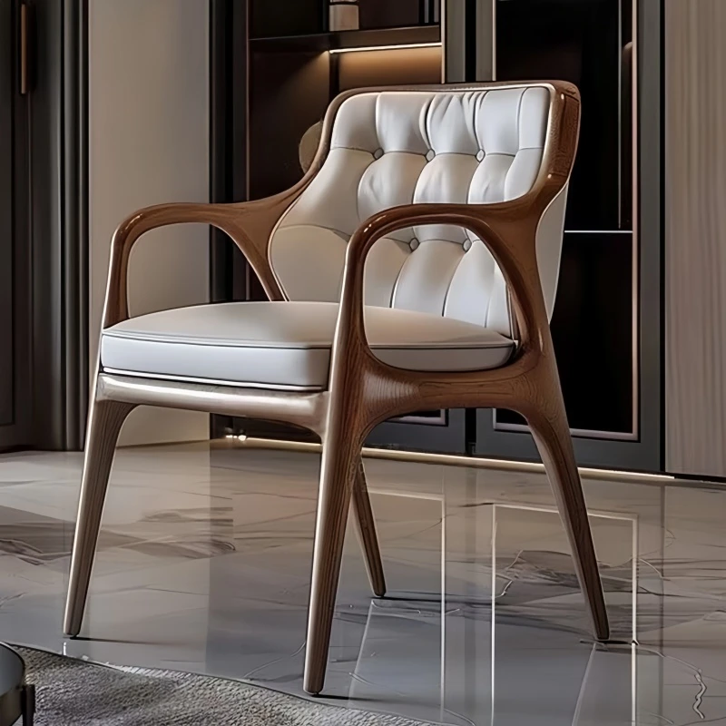 北美黑胡桃木椅子实木餐椅真皮休闲椅意式轻奢靠背椅书椅茶椅家用