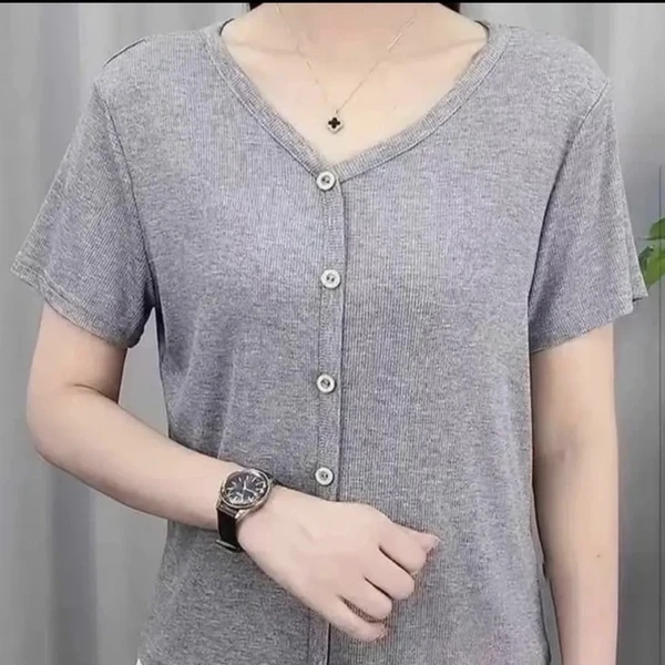 夏季女士V领纯色短袖T恤显瘦百搭休闲气质上衣