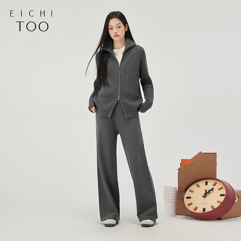 A爱居兔针织衫套装女24冬新针织开衫阔腿裤时尚两件套ETHBJ4P001A