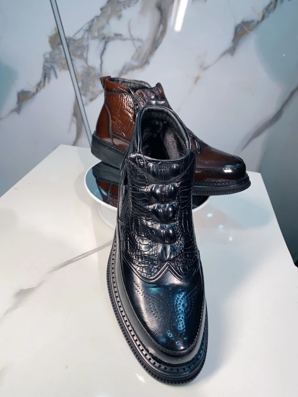 5603 男士高帮皮鞋鳄鱼纹英伦韩版潮流内增高商务休闲百搭切尔西