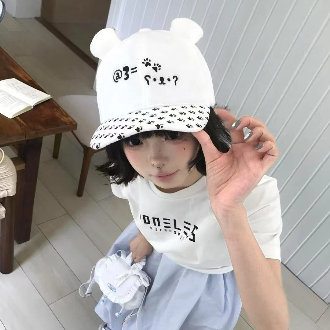 可爱多巴胺熊掌蝴蝶结棒球帽拍照女夏季甜酷卡通动漫帽子女秋冬