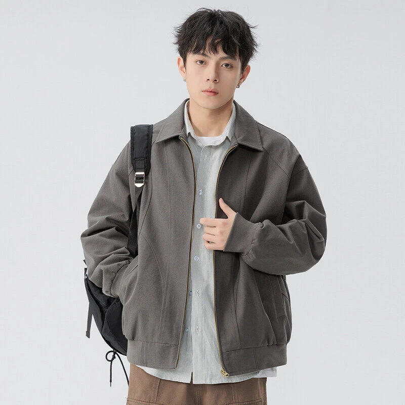 春秋季翻领免烫夹克春季美拉德外套日系潮流工装外套上衣韩版百搭