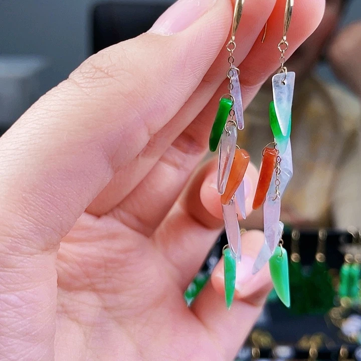 翡翠耳饰18K金镶嵌饰品