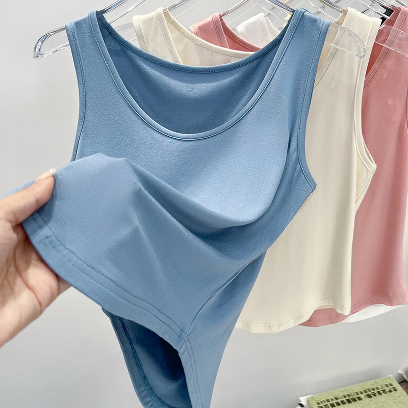 甜辣u领露腰吊带背心女内搭U型圆弧形下摆夏外穿打底无袖t恤上衣