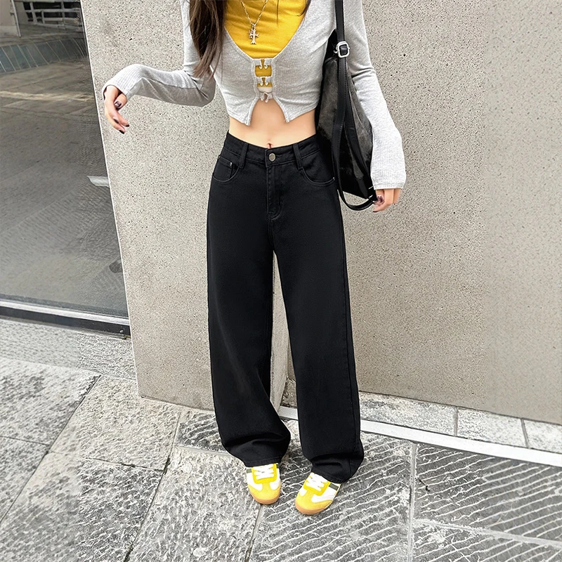 黑色阔腿牛仔裤女2025秋季新款宽松百搭显瘦垂感小个子直筒拖地裤