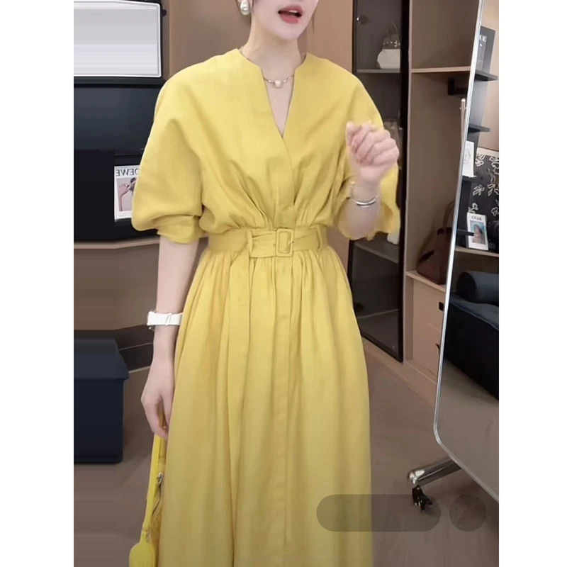 （现货）【松弛半夏】亚麻气质显瘦法式长裙极简风连衣裙