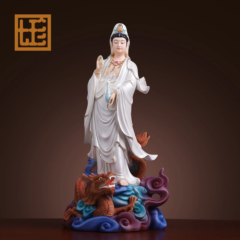七珍陶瓷《站龙观/音》瓷像白衣南海观/音立像家用工艺品摆件