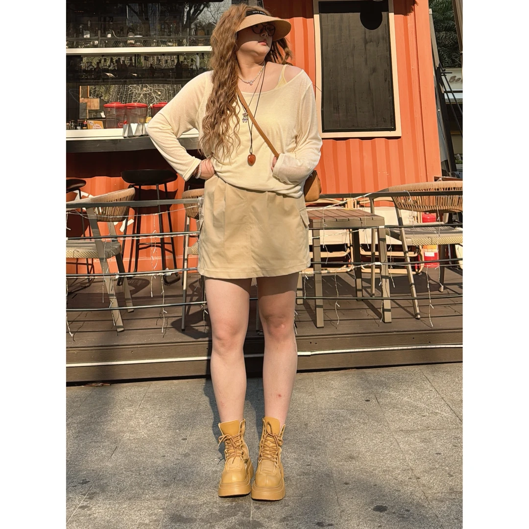 工装短裙大码女装春夏季新款高腰显瘦遮胯包臀裙胖mm裙子7631