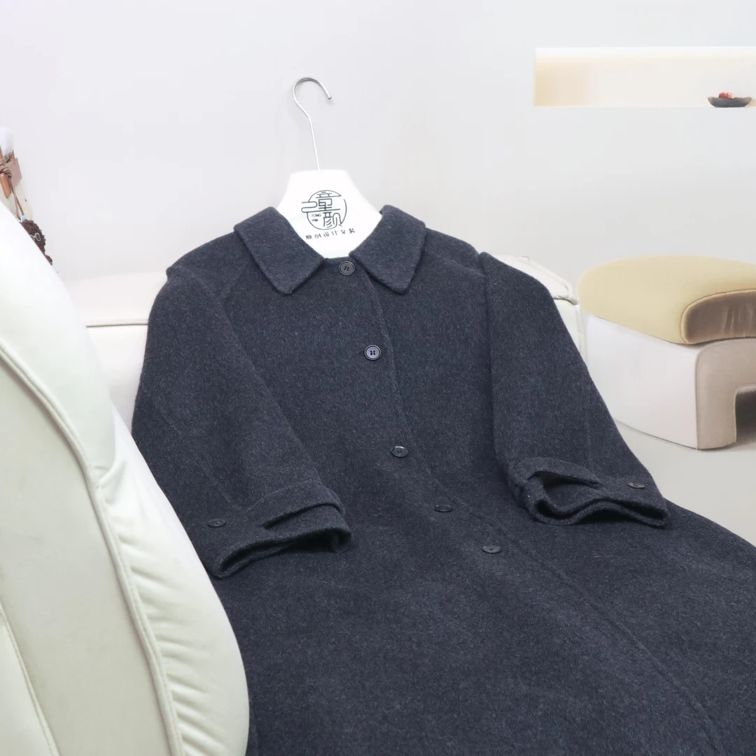 【12977】高品质原创设计黑灰色百搭长款大衣星