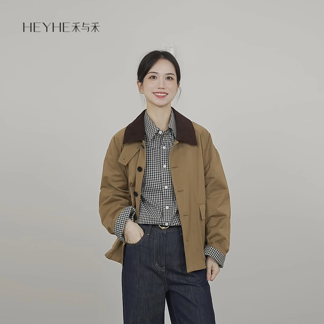 小禾【巴恩风】100棉新款高密斜纹棉百搭显瘦夹克巴恩风短外套风衣