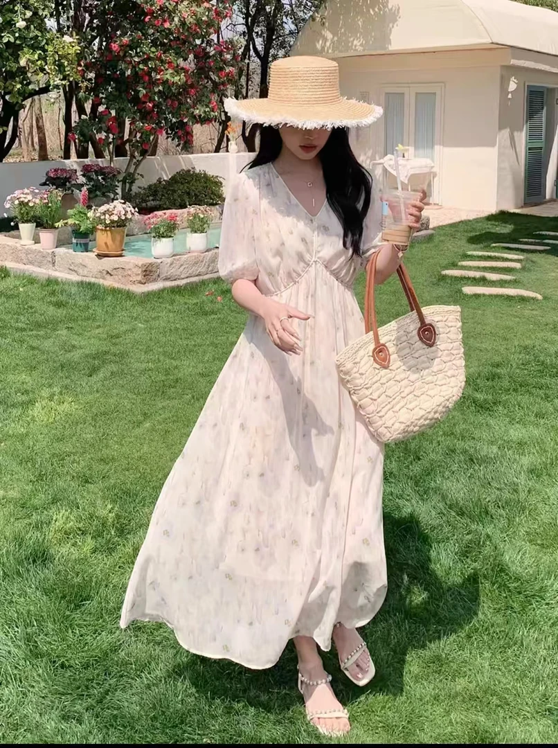 W001-100秋季新款浪漫甜美收腰显瘦连衣裙（不是主图以直播间为准）