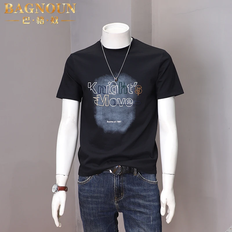 巴格奴短袖T恤男士夏季新款时尚潮流圆领印花中年装l半袖体恤上衣