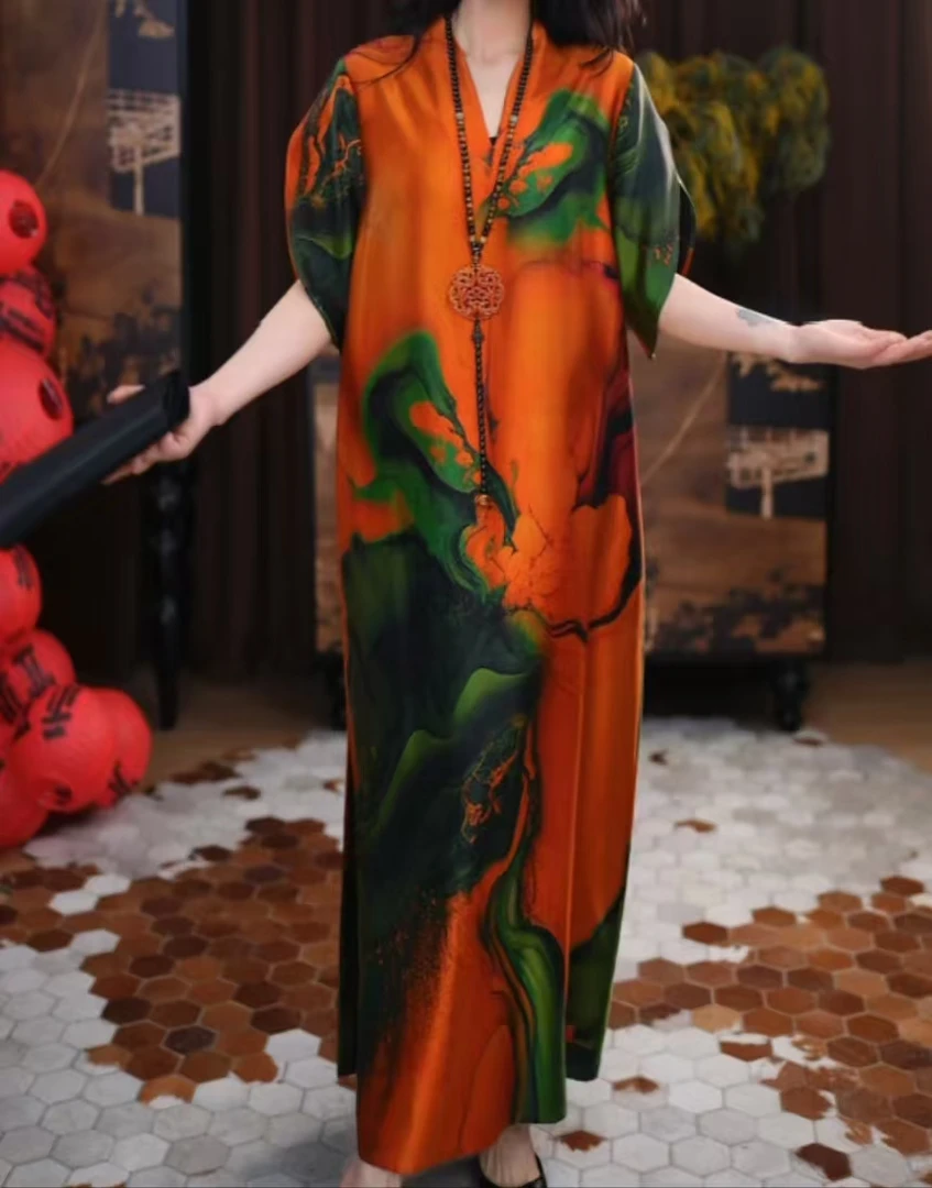 【菊韵】香云纱重锻春夏季时尚休闲气质袍子国风复古匠心连衣裙