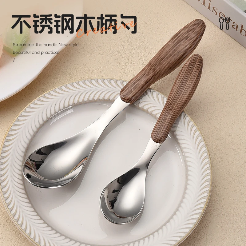 【西藏包邮】仿木纹不锈钢刀叉勺儿童餐具蛋糕叉辅食勺吃饭汤勺
