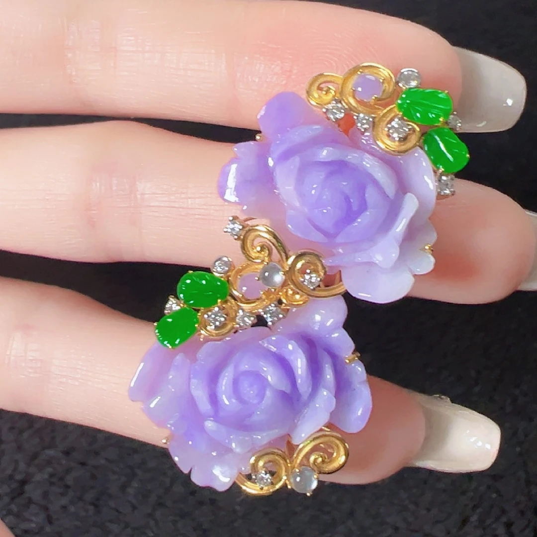 翡翠18K金镶嵌耳饰签收后24小时鉴赏期，过时不退