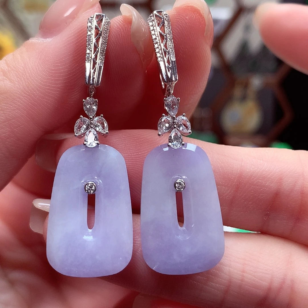 翡翠耳饰18K金镶嵌天然翡翠