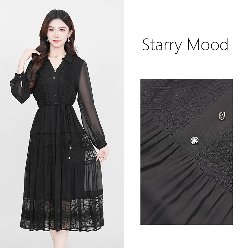 【星晴名品】2025黑色尤莱特穿搭时尚气质显瘦轻奢长裙连衣裙