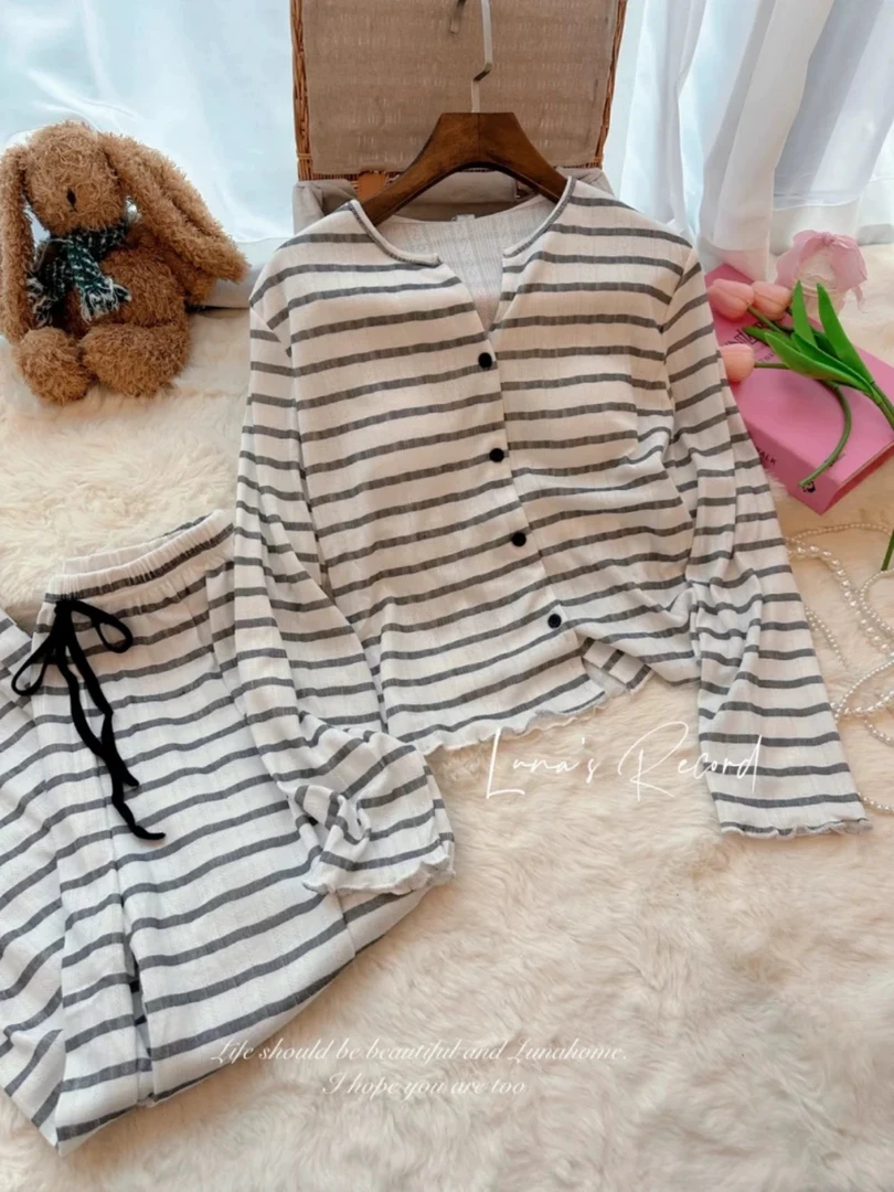 带胸垫睡衣女款2025新款夏春秋季高级感莫代尔开衫外穿家居服套装