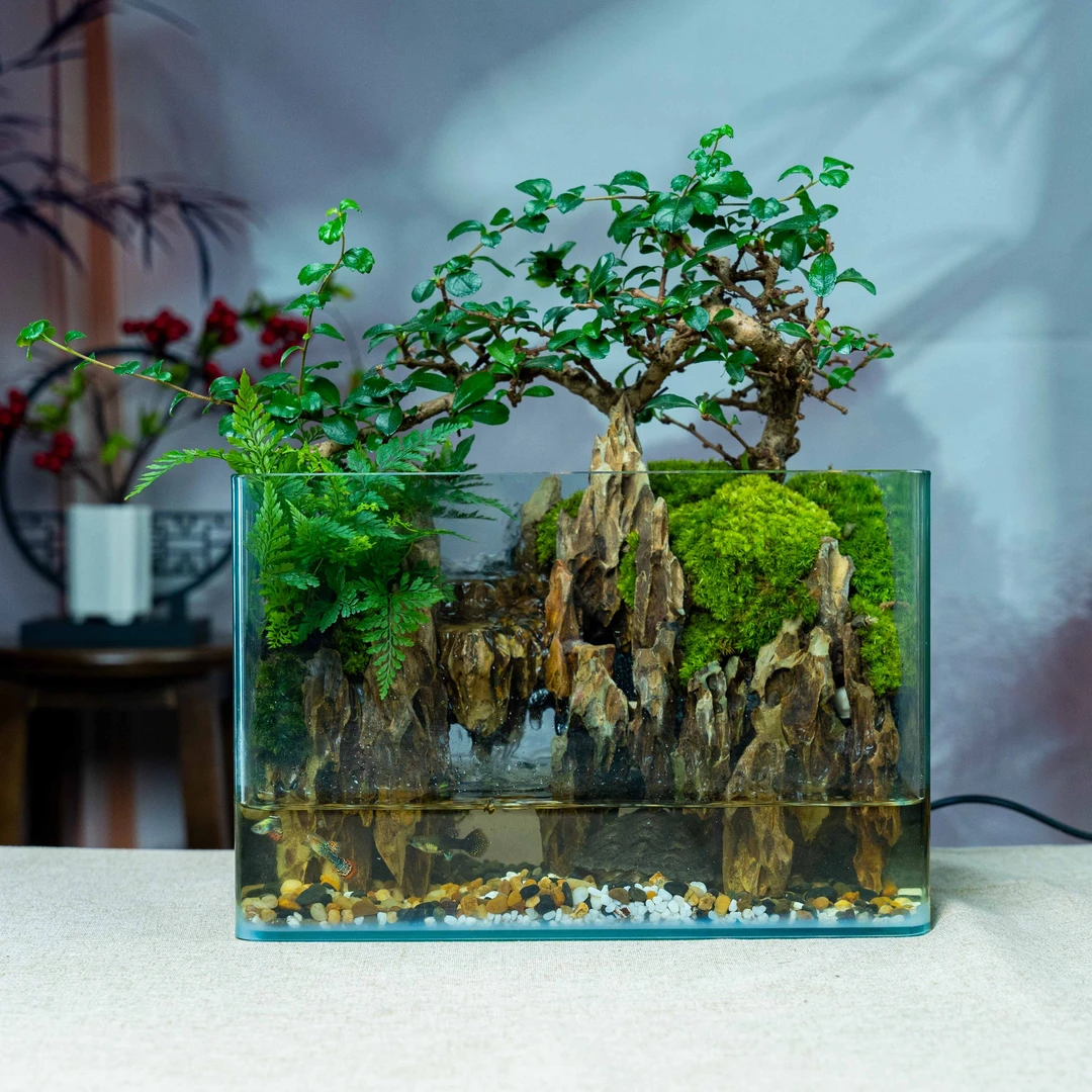 【特惠】流水景观邛崃-尺寸长30宽18高20厘米成品创意桌面绿植带灯