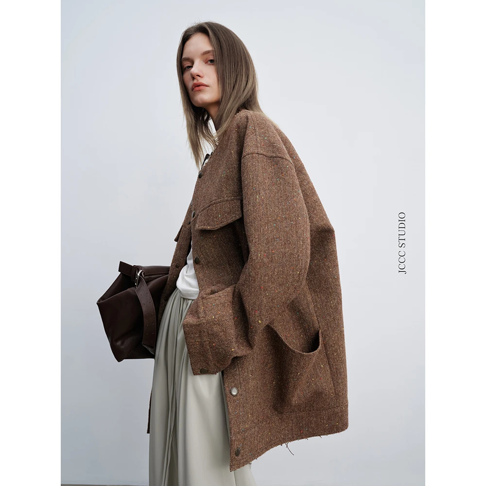 JCCC影子【琥珀/栖木里】咖色绵羊毛复古小香风呢大衣JE5BMW11