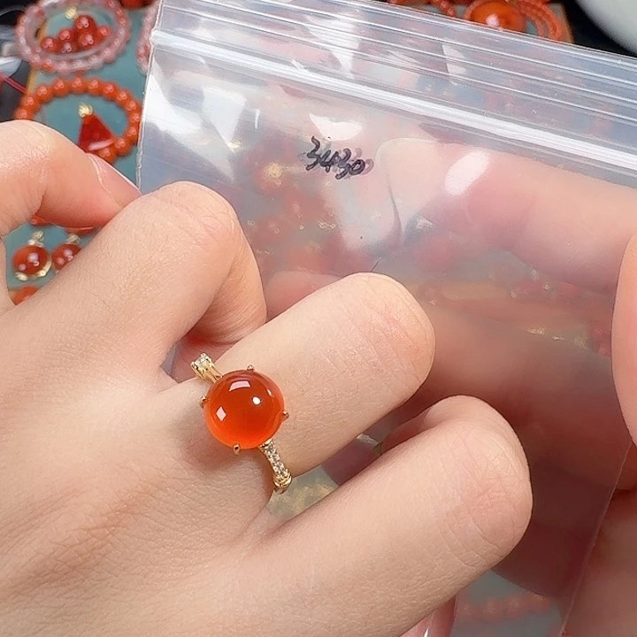 南红玛瑙银S925镶嵌戒指