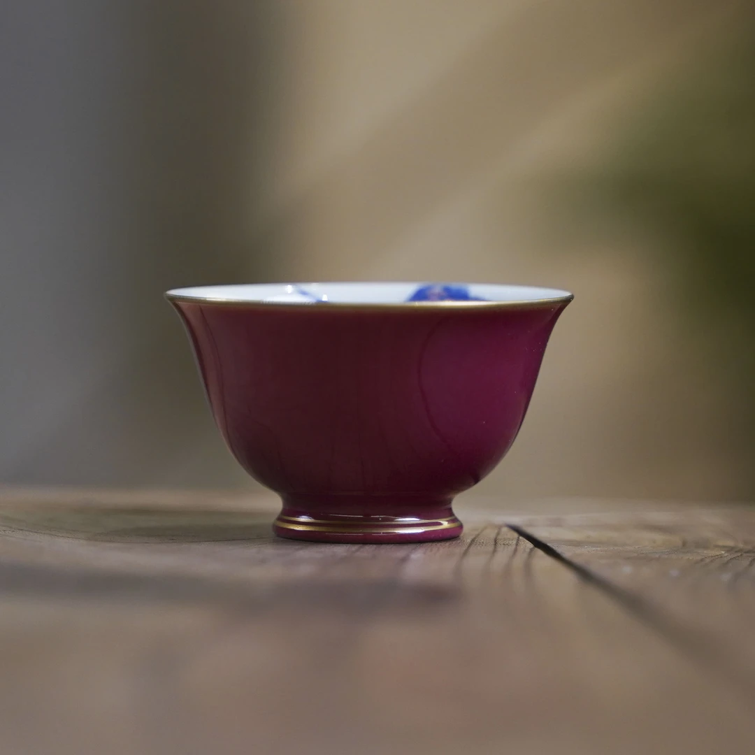 玫瑰花-华隐堂-斗彩千纸鹤撇口杯(华隐S0736)