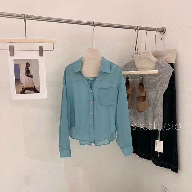 slx@ 632 口袋V领天丝衬衣