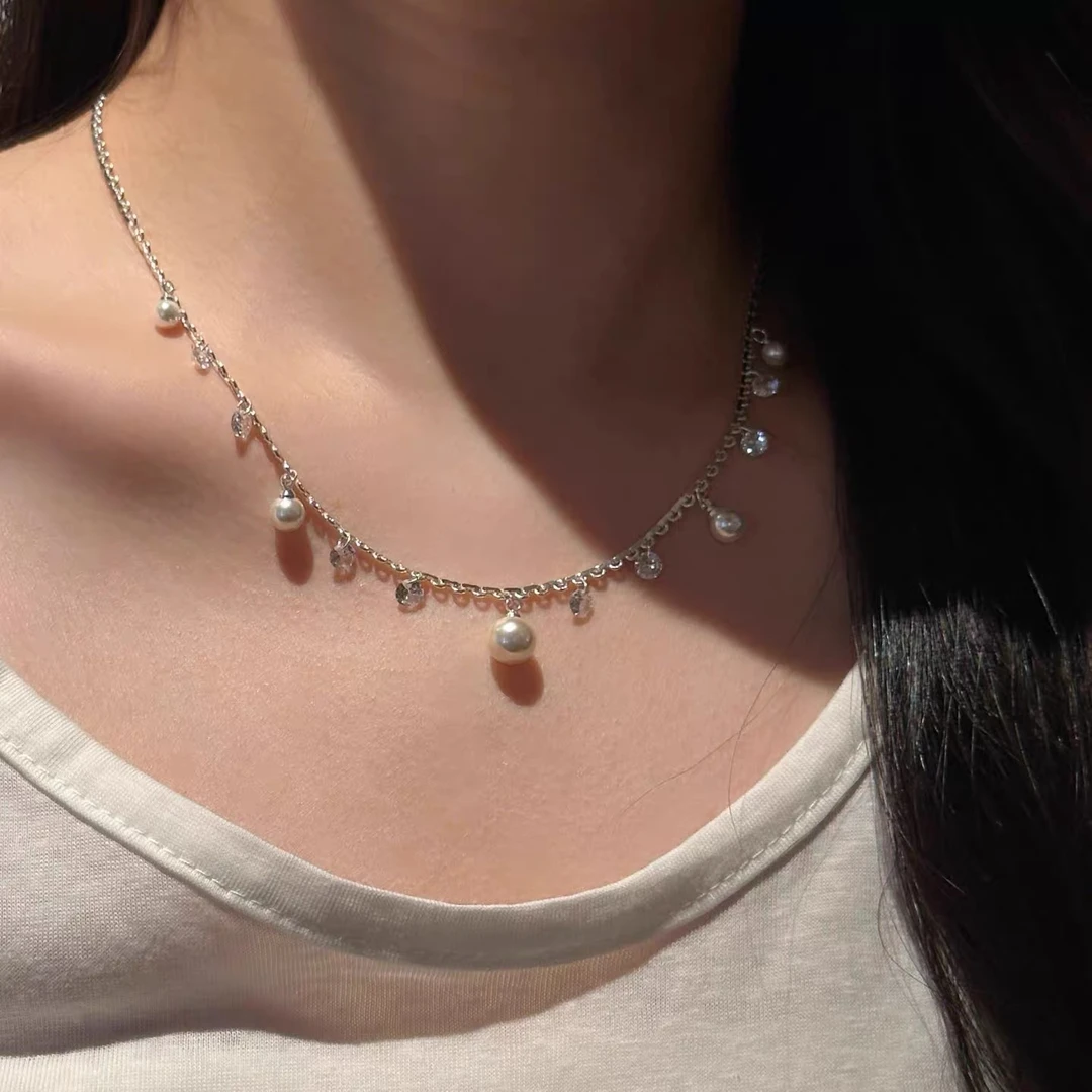 合金项链 十里间【水晶之泪】甜美法式浪漫珍珠项链百搭少女锁骨链