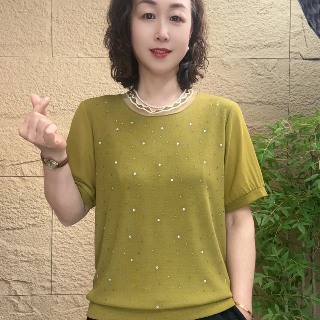 圆领薄款妈妈装宽松显瘦气质减龄休闲百搭大码中老年夏季短袖上衣