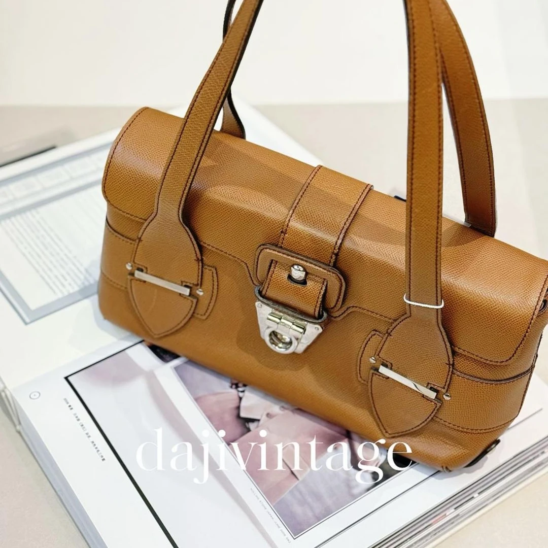 95新 FERRAGAMO/菲拉格慕 大吉中古/菲拉格慕棕银马蹄扣单肩包